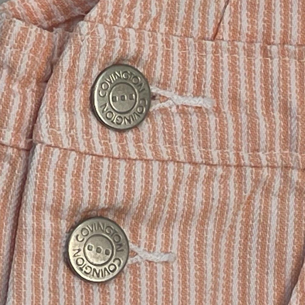 Covington Kids Striped Embroidered Shortalls Peach Cotton Denim Unisex 12M - Picture 5 of 14